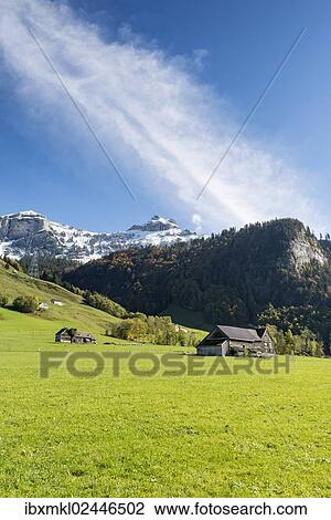 "View over a pasture to the snow-capped Appenzell Alps, Hoher Kasten Mountain, right, and Kamor Mountain, left, Canton of Appenzell-Innerrhoden, Switzerland, Europe" View Large Photo Image Stock Image - "View over a pasture to the snow-capped Appenzell Alps, Hoher Kasten Mountain, right, and Kamor Mountain, left, Canton of Appenzell-Innerrhoden, Switzerland, Europe". Fotosearch