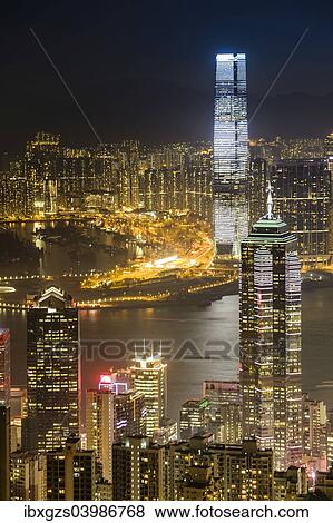 "View over Hong Kong skyline from Victoria Peak at night, Central District, Hong Kong, China, Asia" View Large Photo Image Stock Photo - "View over Hong Kong skyline from Victoria Peak at night, Central District, Hong Kong, China, Asia". Fotosearch