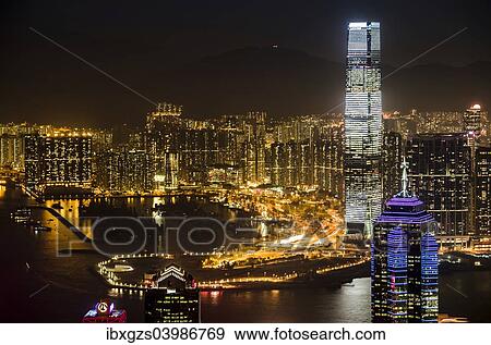 "View over Hong Kong skyline from Victoria Peak at night, Central District, Hong Kong, China, Asia" View Large Photo Image Stock Photo - "View over Hong Kong skyline from Victoria Peak at night, Central District, Hong Kong, China, Asia". Fotosearch