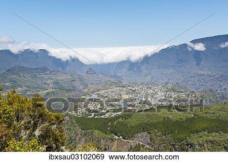 "View over the city and the Forȇt du Grand Matarum forest, Cirque de Cilaos, Cilaos, La Reunion, Reunion, France, Africa" View Large Photo Image Stock Photo - "View over the city and the Forȇt du Grand Matarum forest, Cirque de Cilaos, Cilaos, La Reunion, Reunion, France, Africa". Fotosearch