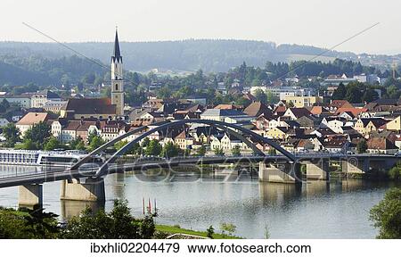 "View over the Danube River towards Vilshofen, Parish Church of St. John the Baptist, Lower Bavaria, Bavaria, Germany, Europe, PublicGround, Europe" View Large Photo Image Stock Photo - "View over the Danube River towards Vilshofen, Parish Church of St. John the Baptist, Lower Bavaria, Bavaria, Germany, Europe, PublicGround, Europe". Fotosearch