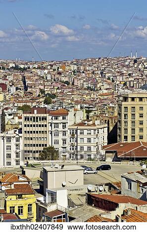 Stock Photo - "View over the rooftops of Besiktas and Beyoglu towards the Bosphorus, as seen from the Galata Tower, Kuelesi, Istanbul, Turkey, Asia". Fotosearch