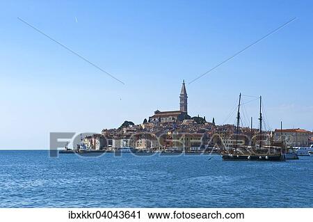 Stock Image - "View over the sea on the old town, Rovinj, Istria, Croatia, Europe". Fotosearch