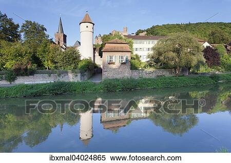 "View over the Tauber on the Red Tower, the Kittsteintor or Faultor and the Wertheim Castle, Wertheim, Baden-Wurttemberg, Germany, Europe" View Large Photo Image Stock Photography - "View over the Tauber on the Red Tower, the Kittsteintor or Faultor and the Wertheim Castle, Wertheim, Baden-Wurttemberg, Germany, Europe". Fotosearch