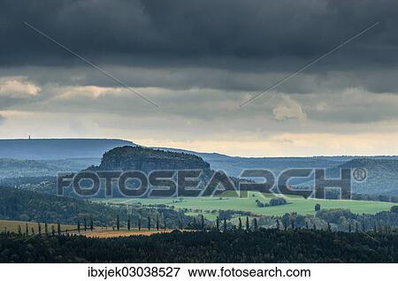 Stock Photo - "View towards Lilienstein Mountain, Elbe Sandstone Mountains, Saxon Switzerland region, Saxony, Germany, Europe". Fotosearch