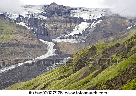 Stock Photograph - "View towards the hanging glacier of Morsarjoekull, Skaftafell, Iceland, Europe". Fotosearch