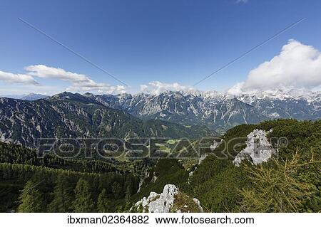 "View towards the west from the observation deck on Hutterer Hoess Mountain, Totes Gebirge Range, Pyhrn-Priel region, Traunviertel district, Upper Austria, Austria, Europe" View Large Photo Image Stock Image - "View towards the west from the observation deck on Hutterer Hoess Mountain, Totes Gebirge Range, Pyhrn-Priel region, Traunviertel district, Upper Austria, Austria, Europe". Fotosearch