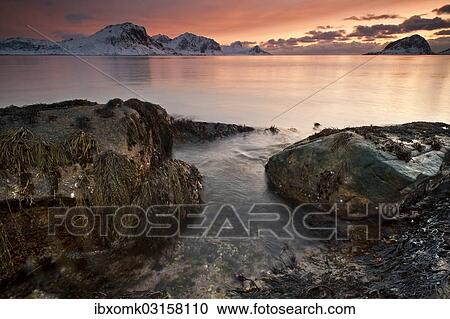 "Vikbukta Bay at sunset, near Haukland, Vestvagoy, Lofoten, Nordland, Norway, Europe" View Large Photo Image Stock Image - "Vikbukta Bay at sunset, near Haukland, Vestvagoy, Lofoten, Nordland, Norway, Europe". Fotosearch