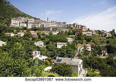 Stock Photo - "Village of Cervione, east coast of Corsica, France, Europe". Fotosearch