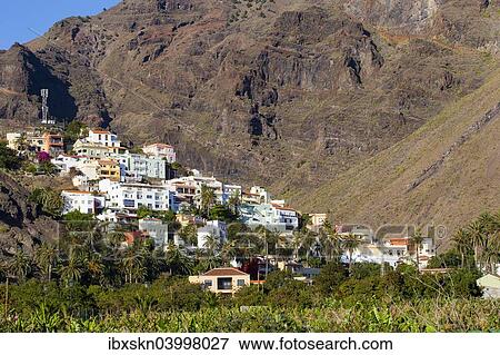 "Village of La Calera on a mountain slope, La Calera, Valle Gran Rey, Canary Islands, Spain, Europe" View Large Photo Image Stock Photo - "Village of La Calera on a mountain slope, La Calera, Valle Gran Rey, Canary Islands, Spain, Europe". Fotosearch