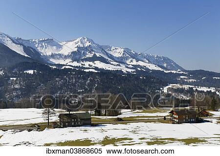 Stock Photography - "Village of Sibratsgfall with Mt Winterstaude, Bregenz Forest, Vorarlberg, Austria, Europe". Fotosearch
