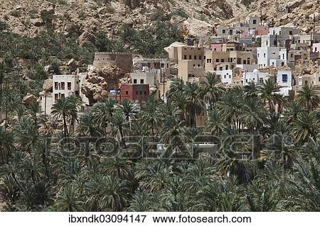 "Village with palm trees at the end of Wadi Shab mountain ravine, Hadjar-Gebirge, Hadschar-Gebirge, Tiwi, Oman, Asia" View Large Photo Image Stock Photo - "Village with palm trees at the end of Wadi Shab mountain ravine, Hadjar-Gebirge, Hadschar-Gebirge, Tiwi, Oman, Asia". Fotosearch