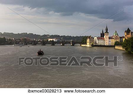 "Vltava River during a thunderstorm and rain, Charles Bridge at back, Mala Strana, Prague, Czech Republic, Europe" View Large Photo Image Stock Image - "Vltava River during a thunderstorm and rain, Charles Bridge at back, Mala Strana, Prague, Czech Republic, Europe". Fotosearch