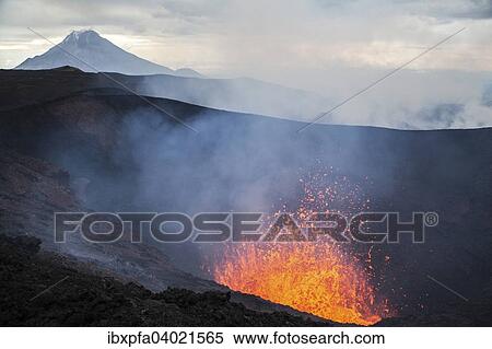 Stock Photography - "Volcanic eruption, Tolbachik volcano, Kamchatka, Russia, Europe". Fotosearch