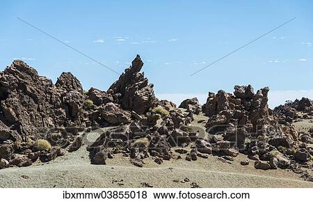 Stock Photo - "Volcanic landscape surrounding the Pico del Teide, 3718m, Plateau de Llano Uruanca, Parque Nacional de las Canadas del Teide, Teide National Park, UNESCO World Heritage Site, Tenerife, Canary Islands, Spain, Europe". Fotosearch