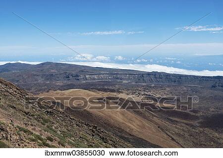 "Volcanic landscape, view from Pico del Teide, 3718m, Parque Nacional de las Canadas del Teide, Teide National Park, UNESCO World Heritage Site, Tenerife, Canary Islands, Spain, Europe" View Large Photo Image Stock Image - "Volcanic landscape, view from Pico del Teide, 3718m, Parque Nacional de las Canadas del Teide, Teide National Park, UNESCO World Heritage Site, Tenerife, Canary Islands, Spain, Europe". Fotosearch