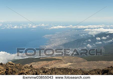 "Volcanic landscape, view from Pico del Teide, 3718m, of the Orotava Valley, Parque Nacional de las Canadas del Teide, Teide National Park, UNESCO World Heritage Site, Tenerife, Canary Islands, Spain, Europe" View Large Photo Image Stock Image - "Volcanic landscape, view from Pico del Teide, 3718m, of the Orotava Valley, Parque Nacional de las Canadas del Teide, Teide National Park, UNESCO World Heritage Site, Tenerife, Canary Islands, Spain, Europe". Fotosearch