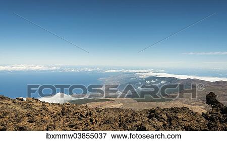 "Volcanic landscape, view from Pico del Teide, 3718m, of the Orotava Valley, Parque Nacional de las Canadas del Teide, Teide National Park, UNESCO World Heritage Site, Tenerife, Canary Islands, Spain, Europe" View Large Photo Image Stock Photo - "Volcanic landscape, view from Pico del Teide, 3718m, of the Orotava Valley, Parque Nacional de las Canadas del Teide, Teide National Park, UNESCO World Heritage Site, Tenerife, Canary Islands, Spain, Europe". Fotosearch