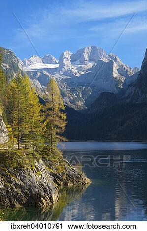 Stock Image - "Vorderer Gosausee lake, Dachstein Mountains at the back, Gosau Lake, Gosau, Upper Austria, Austria, Europe". Fotosearch