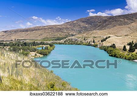 Stock Photo - "Waitaki River, Kirkliston, Canterbury Region, New Zealand, Oceania". Fotosearch