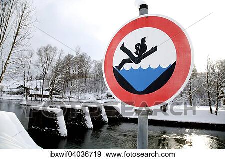 "Warning sign, danger of drowning, winter, weir of the Isar-Loisach canal, Beuerberg, Upper Bavaria, Bavaria, Germany, Europe" View Large Photo Image Stock Photo - "Warning sign, danger of drowning, winter, weir of the Isar-Loisach canal, Beuerberg, Upper Bavaria, Bavaria, Germany, Europe". Fotosearch