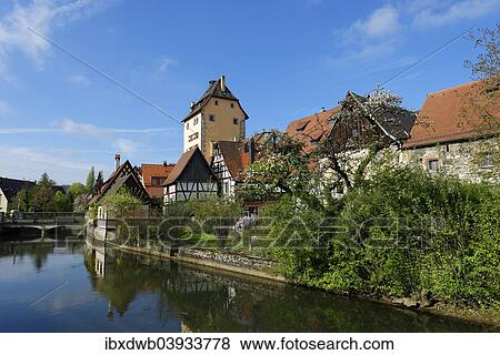 Stock Photo - "Wassertor Gate on the Pegnitz River, Hersbruck, Middle Franconia, Franconia, Bavaria, Germany, Europe". Fotosearch