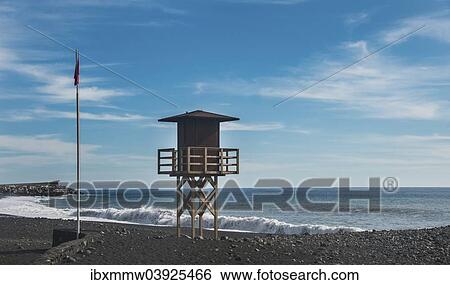 "Watch tower on the beach, red flag, Tazacorte, La Palma, Canary Islands, Spain, Europe" View Large Photo Image Stock Photograph - "Watch tower on the beach, red flag, Tazacorte, La Palma, Canary Islands, Spain, Europe". Fotosearch