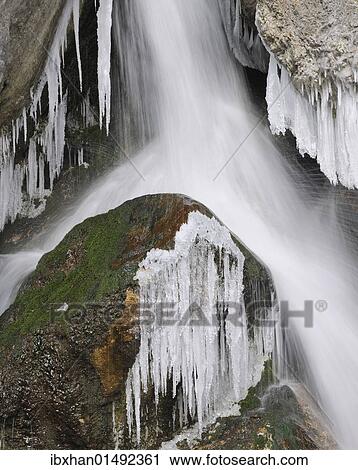 Stock Image - "Water and ice, Mirafaelle waterfalls, Pernitz, Piestingtal valley, Lower Austria, Austria, Europe". Fotosearch