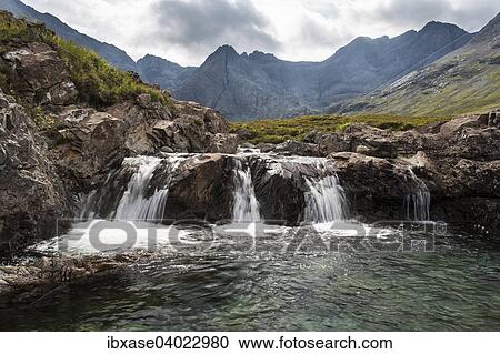 "Waterfall at the Fairy Pools in Glen Brittle with Cuillin Hills behind, Isle of Skye, Scotland, United Kingdom, Europe" View Large Photo Image Stock Image - "Waterfall at the Fairy Pools in Glen Brittle with Cuillin Hills behind, Isle of Skye, Scotland, United Kingdom, Europe". Fotosearch