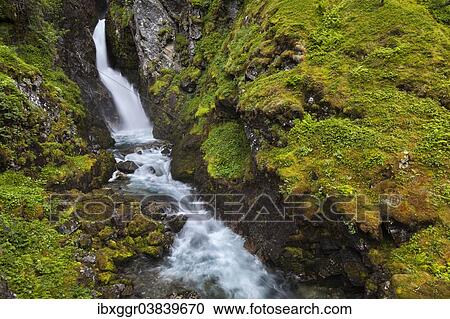 Stock Image - "Waterfall, Flam Valley, Flam, Sogn og Fjordane, Norway, Europe". Fotosearch