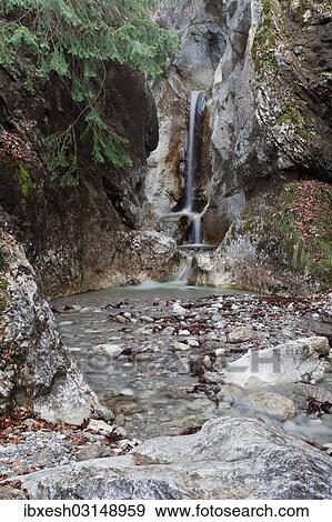 Stock Photo - "Waterfall in Heckenbachklamm gorge, near Kochel, Bavaria, Germany, Europe". Fotosearch