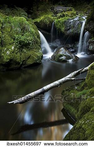 Stock Photo - "Waterfall in the Steinklamm gorge, Nationalpark Bayrischer Wald National Park Bavarian Forest, Bavaria, Germany, Europe". Fotosearch