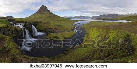 "Waterfall near Grundarfjordur, Kirkjufell and Grundafjordur at the back, Snaefellsnes peninsula, Iceland, Europe" View Large Photo Image Stock Photograph - "Waterfall near Grundarfjordur, Kirkjufell and Grundafjordur at the back, Snaefellsnes peninsula, Iceland, Europe". Fotosearch