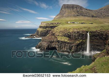 "Waterfall on the cliffs near a village, Gasadalur, Vagar, Faroe Islands, Denmark, Europe" View Large Photo Image Stock Image - "Waterfall on the cliffs near a village, Gasadalur, Vagar, Faroe Islands, Denmark, Europe". Fotosearch