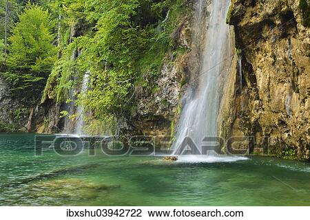 Stock Image - "Waterfall, Plitvice Lakes National Park, Plitvice Jezera, Lika-Senj, Croatia, Europe". Fotosearch