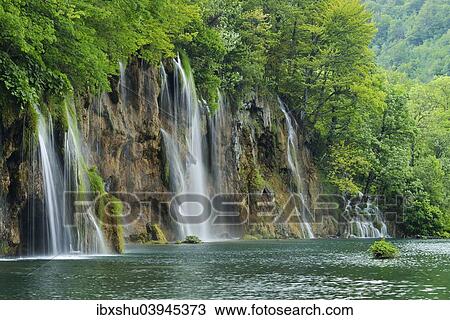 Stock Image - "Waterfall, Plitvice Lakes National Park, Plitvicka Jezera or Plitvice Jezera, Lika-Senj County, Croatia, Europe". Fotosearch