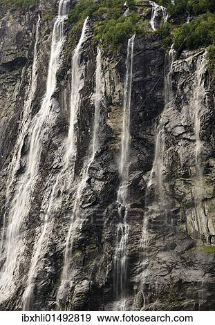 "Waterfall """"The Seven Sisters"""", Geiranger Fjord, Norway, Scandinavia, Northern Europe, Europe" View Large Photo Image Stock Photo - "Waterfall """"The Seven Sisters"""", Geiranger Fjord, Norway, Scandinavia, Northern Europe, Europe". Fotosearch
