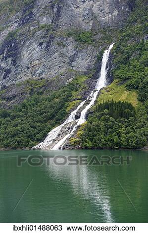 Stock Image - "Waterfall """"The Suitor"""" in the Geiranger Fjord, UNESCO World Heritage Site, Norway, Scandinavia, Northern Europe, Europe". Fotosearch