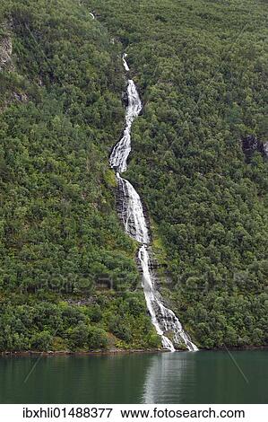 "Waterfall """"The Suitor"""" in the Geiranger Fjord, UNESCO World Heritage Site, Norway, Scandinavia, Northern Europe, Europe" View Large Photo Image Stock Photo - "Waterfall """"The Suitor"""" in the Geiranger Fjord, UNESCO World Heritage Site, Norway, Scandinavia, Northern Europe, Europe". Fotosearch