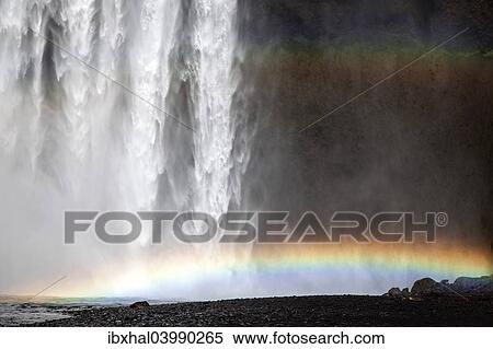 "Waterfall with a rainbow, Skogafoss, Iceland, Europe" View Large Photo Image Stock Photography - "Waterfall with a rainbow, Skogafoss, Iceland, Europe". Fotosearch