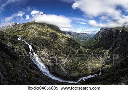 "Waterfall with the Trollstigen serpentine mountain road, Trollstigen Pass Road, Trolls' Path, near Andalsnes, More og Romsdal, Western Norway, Norway, Europe" View Large Photo Image Stock Photography - "Waterfall with the Trollstigen serpentine mountain road, Trollstigen Pass Road, Trolls' Path, near Andalsnes, More og Romsdal, Western Norway, Norway, Europe". Fotosearch
