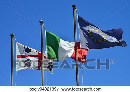 "Waving Flags of Sardinia, Italy and the European Union, Isola Caprera, Arcipelago di La Maddalena National Park, Sardinia, Italy, Europe" View Large Photo Image Stock Photo - "Waving Flags of Sardinia, Italy and the European Union, Isola Caprera, Arcipelago di La Maddalena National Park, Sardinia, Italy, Europe". Fotosearch