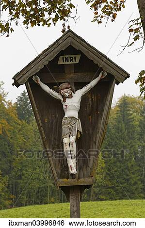 Stock Photograph - "Wayside cross, Samerberg, Chiemgau, Upper Bavaria, Bavaria, Germany, Europe". Fotosearch