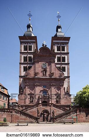 Stock Photo - "West facade of the Abteikirche abbey church, Amorbach, Mainfranken, Lower Franconia, Franconia, Bavaria, Germany, Europe". Fotosearch