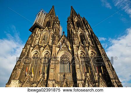 "West facade, twin-towered front of Cologne Cathedral with suspended scaffolding for renovations, Cologne, North Rhine-Westphalia, Germany, Europe, PublicGround, Europe" View Large Photo Image Stock Photography - "West facade, twin-towered front of Cologne Cathedral with suspended scaffolding for renovations, Cologne, North Rhine-Westphalia, Germany, Europe, PublicGround, Europe". Fotosearch