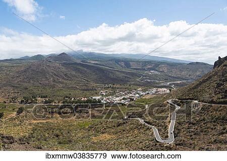 Stock Photo - "Winding road, volcanic landscape, Santiago del Teide, Tenerife, Canary Islands, Spain, Europe". Fotosearch