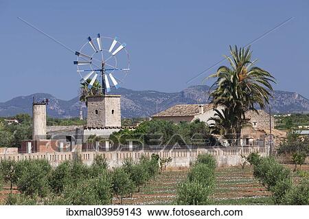 "Windmill at a finca, near Sant Jordi, Majorca, Balearic Islands, Spain, Europe" View Large Photo Image Stock Image - "Windmill at a finca, near Sant Jordi, Majorca, Balearic Islands, Spain, Europe". Fotosearch