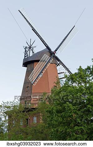 Stock Image - "Windmill, Hittbergen, Lower Saxony, Germany, Europe". Fotosearch