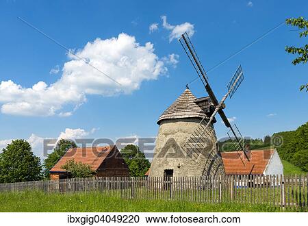 Stock Image - "Windmill, Kuzelov, Hodonin District, South Moravia, Czech Republic, Europe". Fotosearch