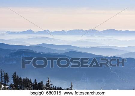 Stock Photography - "Winter panoramic view to Mala Fatra National Park, Slovakia, from Mount Lysa Hora, Beskids, protected landscape area, Slovakia, Europe". Fotosearch